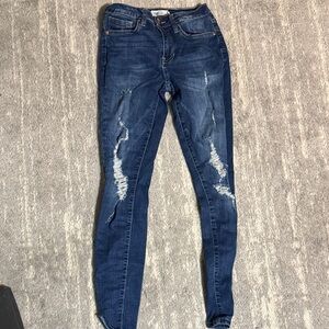 YMI Dark Blue Distressed Skinny Jeans